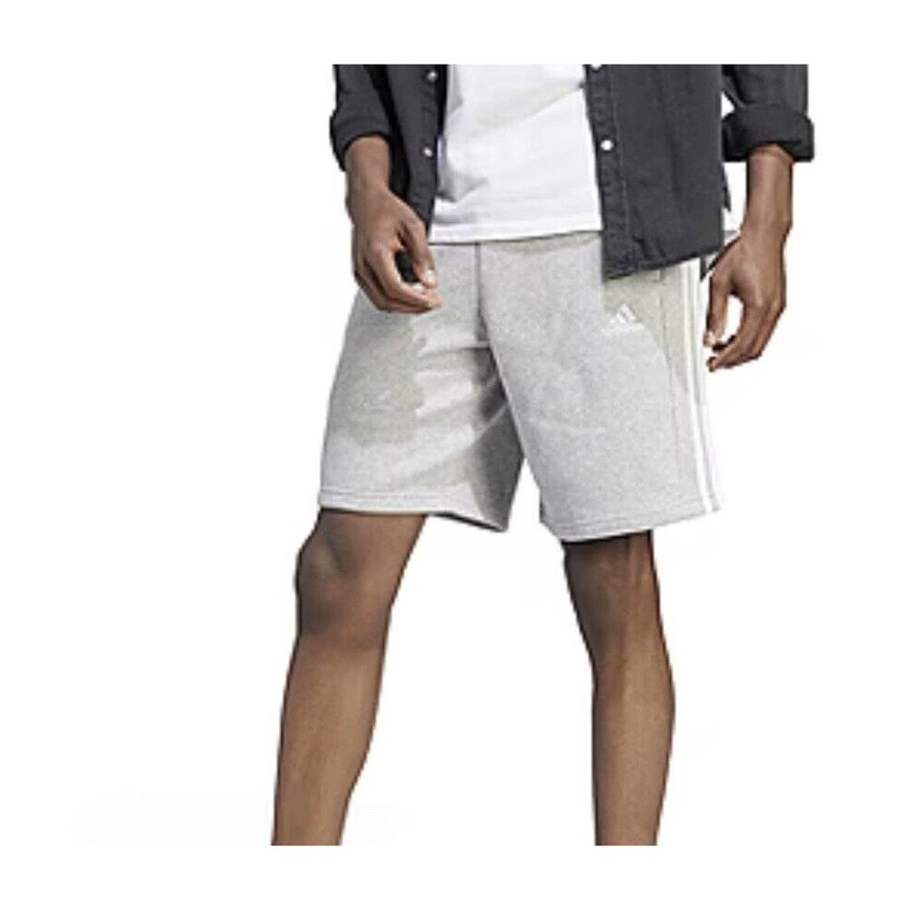 New Men's adidas Essentials Fleece 3- Stripes Shorts Color Gray Heather Sz Large